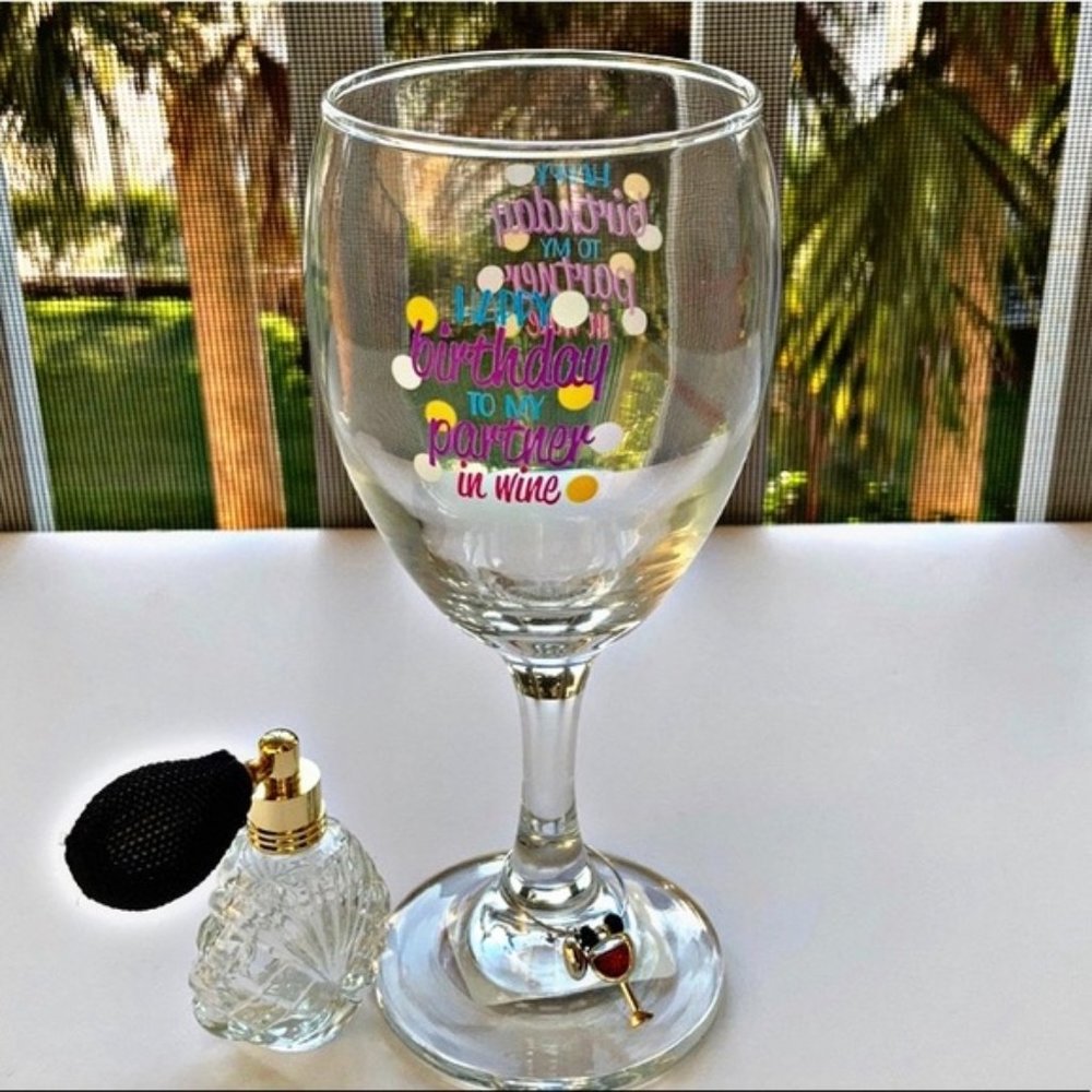 Happy Birthday partner in Wine Glass